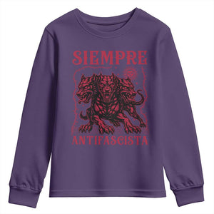 Siempre Antifascista Youth Sweatshirt Anti Fascism Protest Vintage Hydra Dog TS11 Purple Print Your Wear