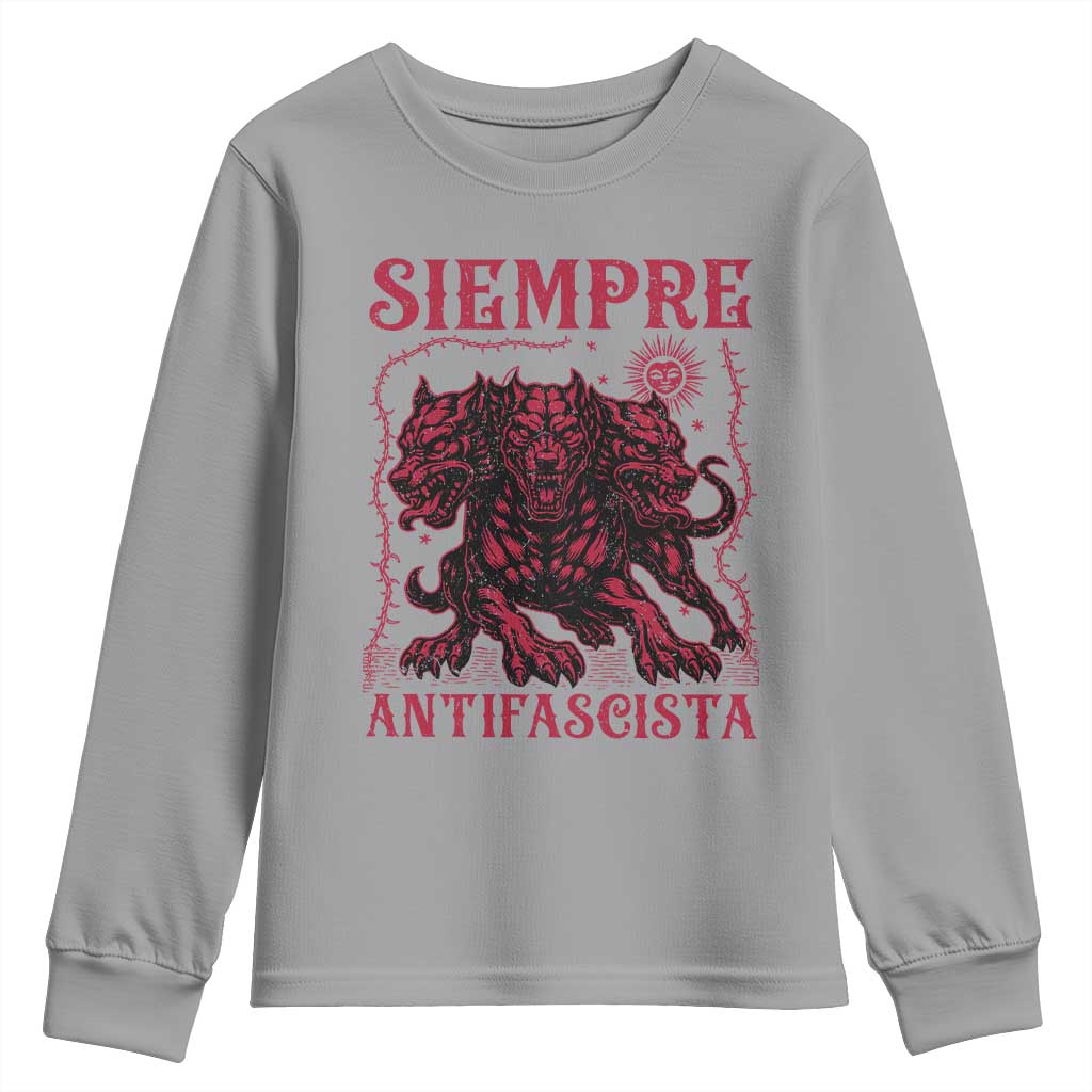 Siempre Antifascista Youth Sweatshirt Anti Fascism Protest Vintage Hydra Dog TS11 Sport Gray Print Your Wear