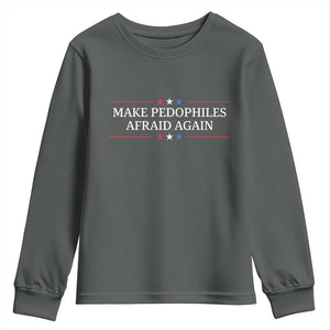 Make Pedophiles Afraid Again Youth Sweatshirt Funny Political Satire Bold Statement TS11 Dark Heather Print Your Wear