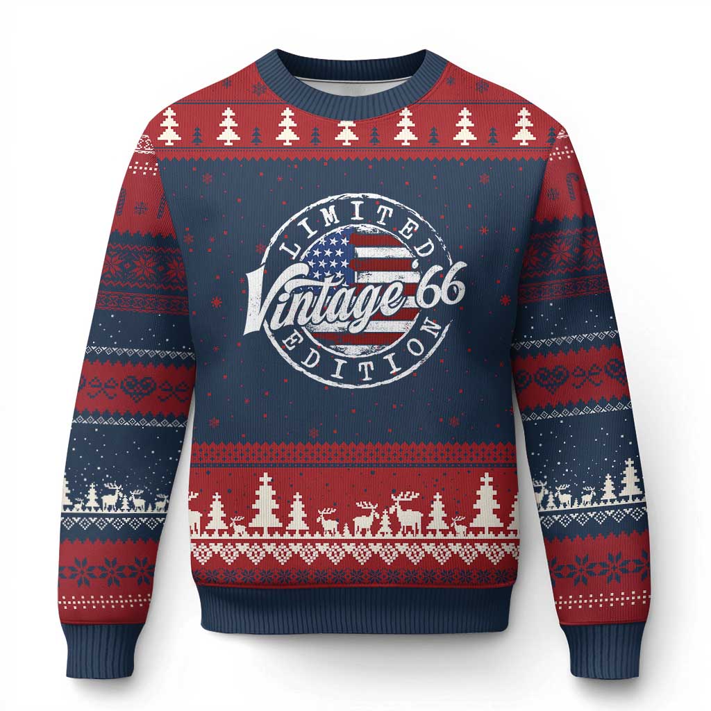 Funny 60th Birthday Ugly Christmas Sweater Vintage 1966 Stamp 60 Years Old American Flag TS11 Navy Red Print Your Wear