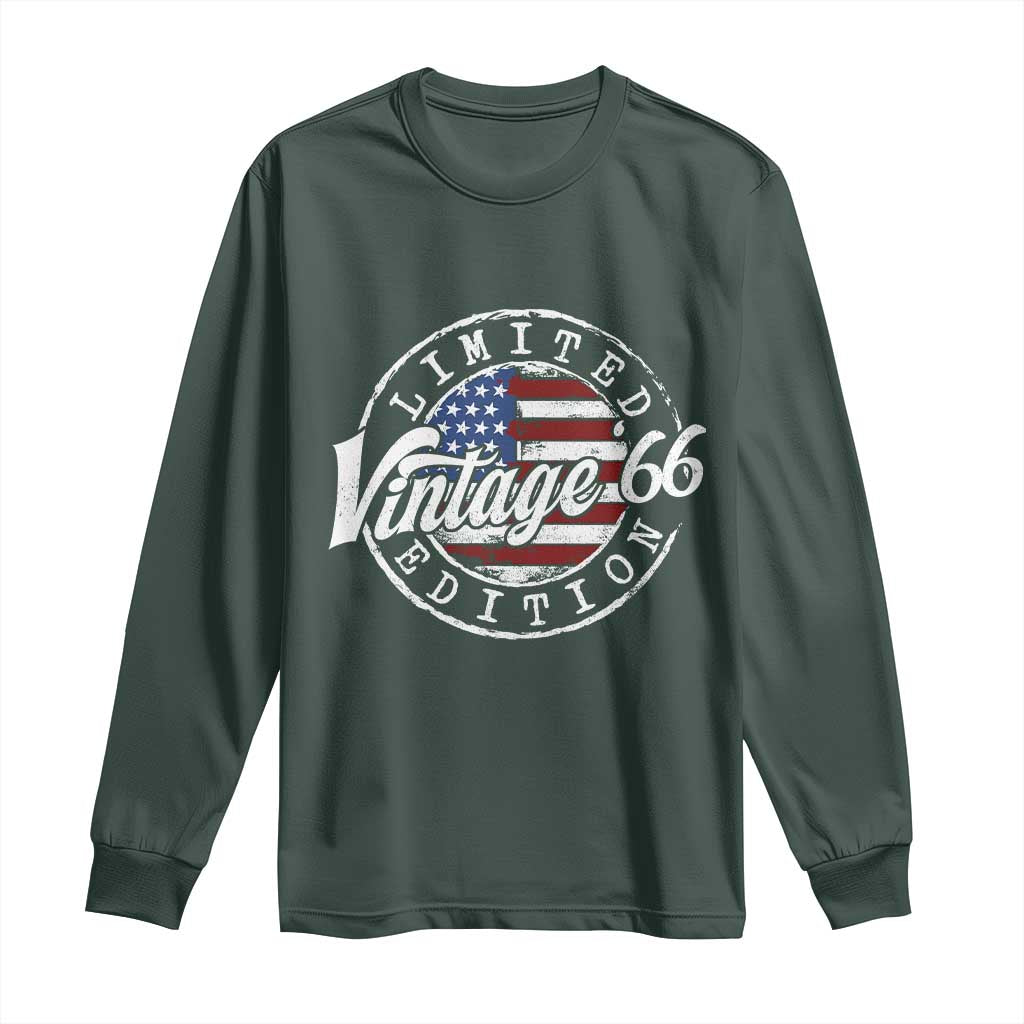 Funny 60th Birthday Long Sleeve Shirt Vintage 1966 Stamp 60 Years Old American Flag TS11 Dark Forest Green Print Your Wear