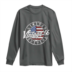 Funny 60th Birthday Long Sleeve Shirt Vintage 1966 Stamp 60 Years Old American Flag TS11 Dark Heather Print Your Wear
