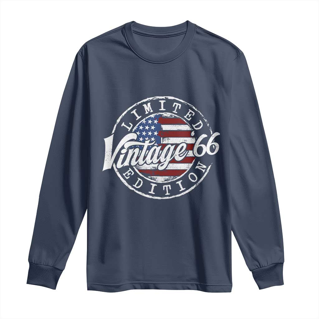 Funny 60th Birthday Long Sleeve Shirt Vintage 1966 Stamp 60 Years Old American Flag TS11 Navy Print Your Wear