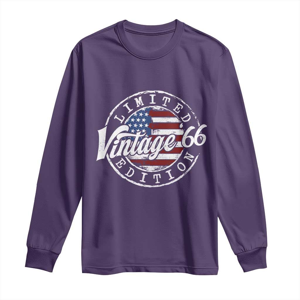 Funny 60th Birthday Long Sleeve Shirt Vintage 1966 Stamp 60 Years Old American Flag TS11 Purple Print Your Wear