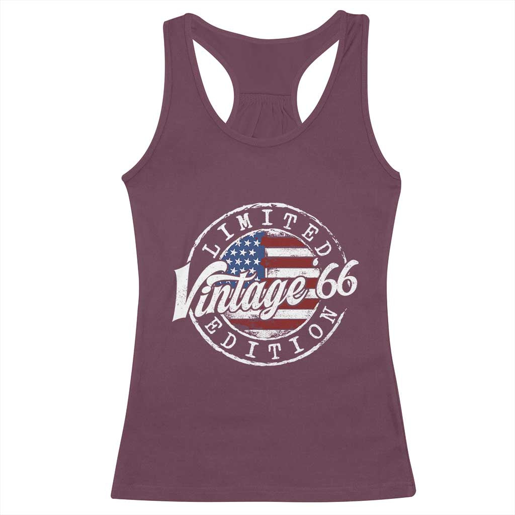 Funny 60th Birthday Racerback Tank Top Vintage 1966 Stamp 60 Years Old American Flag TS11 Maroon Print Your Wear