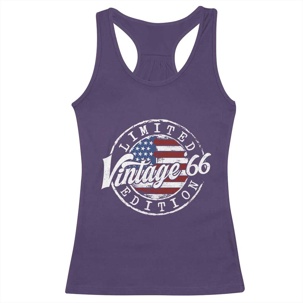 Funny 60th Birthday Racerback Tank Top Vintage 1966 Stamp 60 Years Old American Flag TS11 Purple Print Your Wear