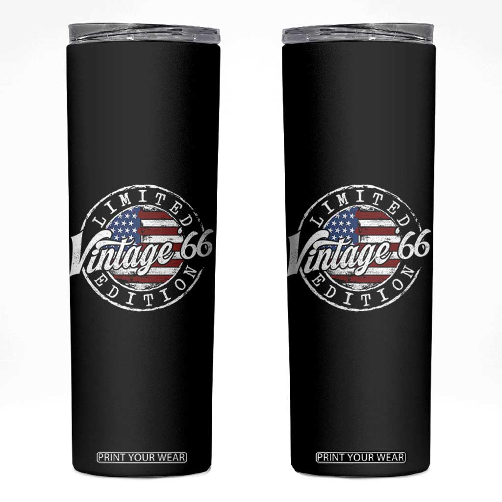 Funny 60th Birthday Skinny Tumbler Vintage 1966 Stamp 60 Years Old American Flag TS11 Black Print Your Wear