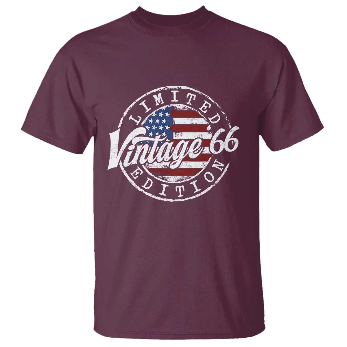 Funny 60th Birthday T Shirt - Vintage 1966 Stamp 60 Years Old American Flag Tee TS11 Maroon Print Your Wear