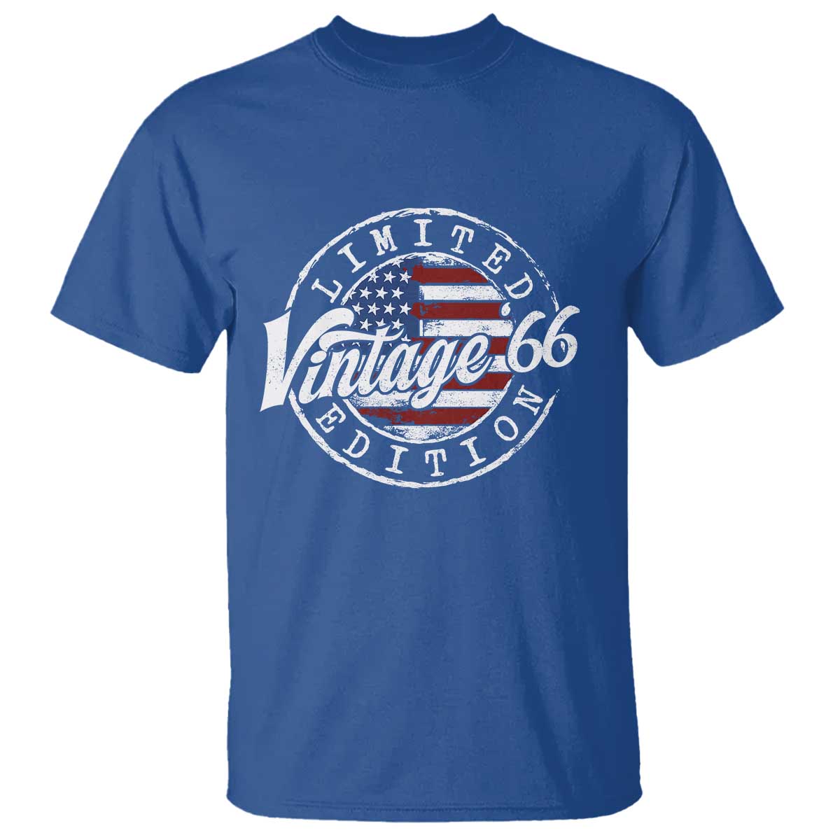 Funny 60th Birthday T Shirt - Vintage 1966 Stamp 60 Years Old American Flag Tee TS11 Royal Blue Print Your Wear