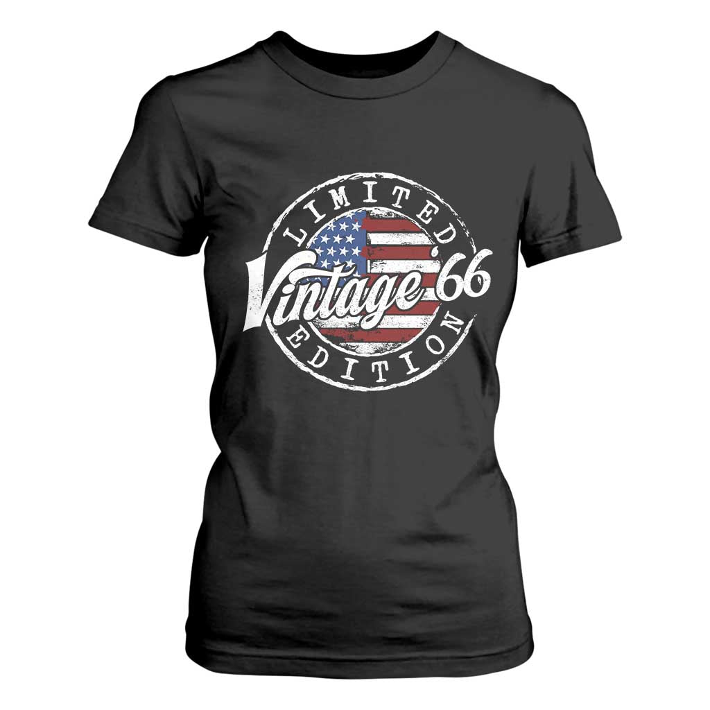Funny 60th Birthday T Shirt For Women Vintage 1966 Stamp 60 Years Old American Flag TS11 Black Print Your Wear