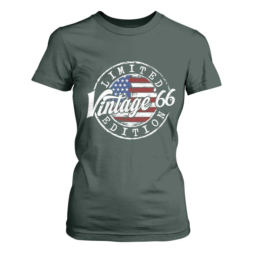 Funny 60th Birthday T Shirt For Women Vintage 1966 Stamp 60 Years Old American Flag TS11 Dark Forest Green Print Your Wear