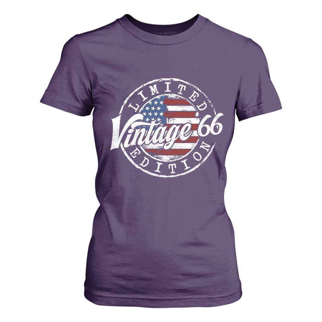 Funny 60th Birthday T Shirt For Women Vintage 1966 Stamp 60 Years Old American Flag TS11 Purple Print Your Wear
