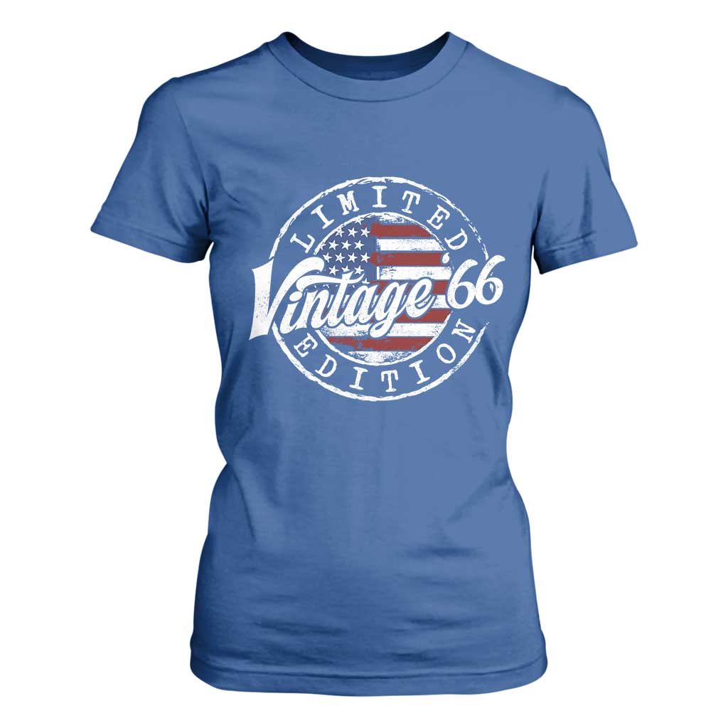 Funny 60th Birthday T Shirt For Women Vintage 1966 Stamp 60 Years Old American Flag TS11 Royal Blue Print Your Wear