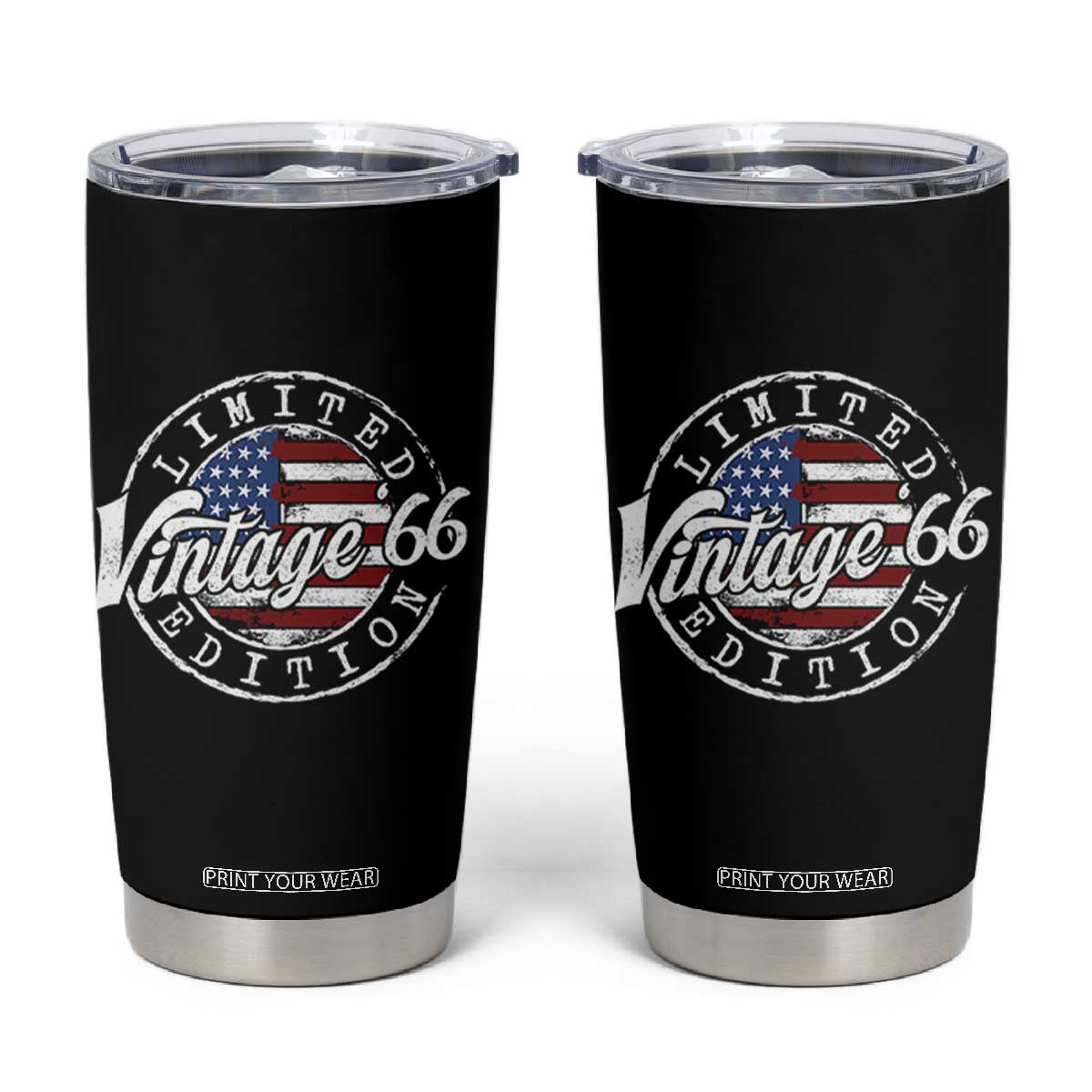 Funny 60th Birthday Tumbler Cup Vintage 1966 Stamp 60 Years Old American Flag TS11 Black Print Your Wear