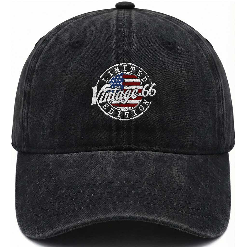 Funny 60th Birthday Washed Cotton Baseball Cap Vintage 1966 Stamp 60 Years Old American Flag