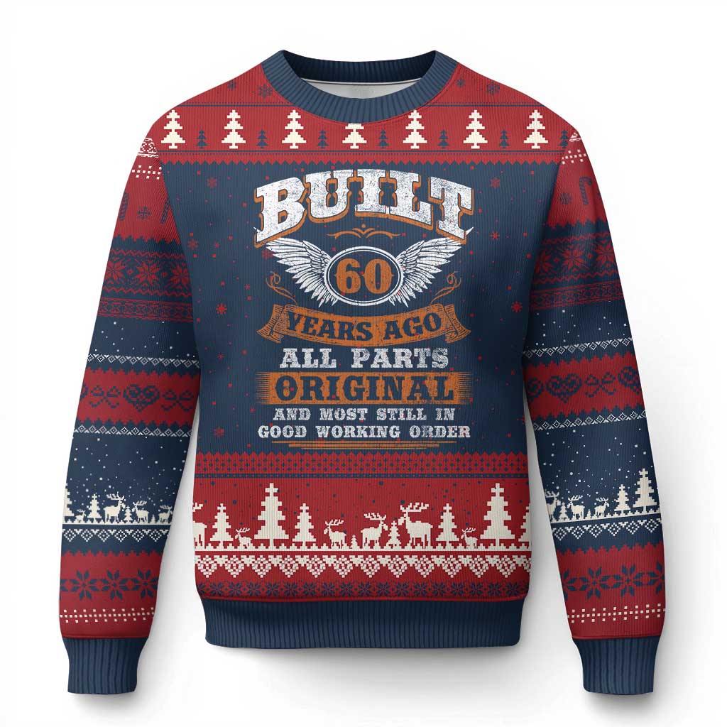 Funny 60th Birthday Ugly Christmas Sweater Built 60 Years Ago All Parts Original And Most Still In Good Working Order TS11 Navy Red Print Your Wear