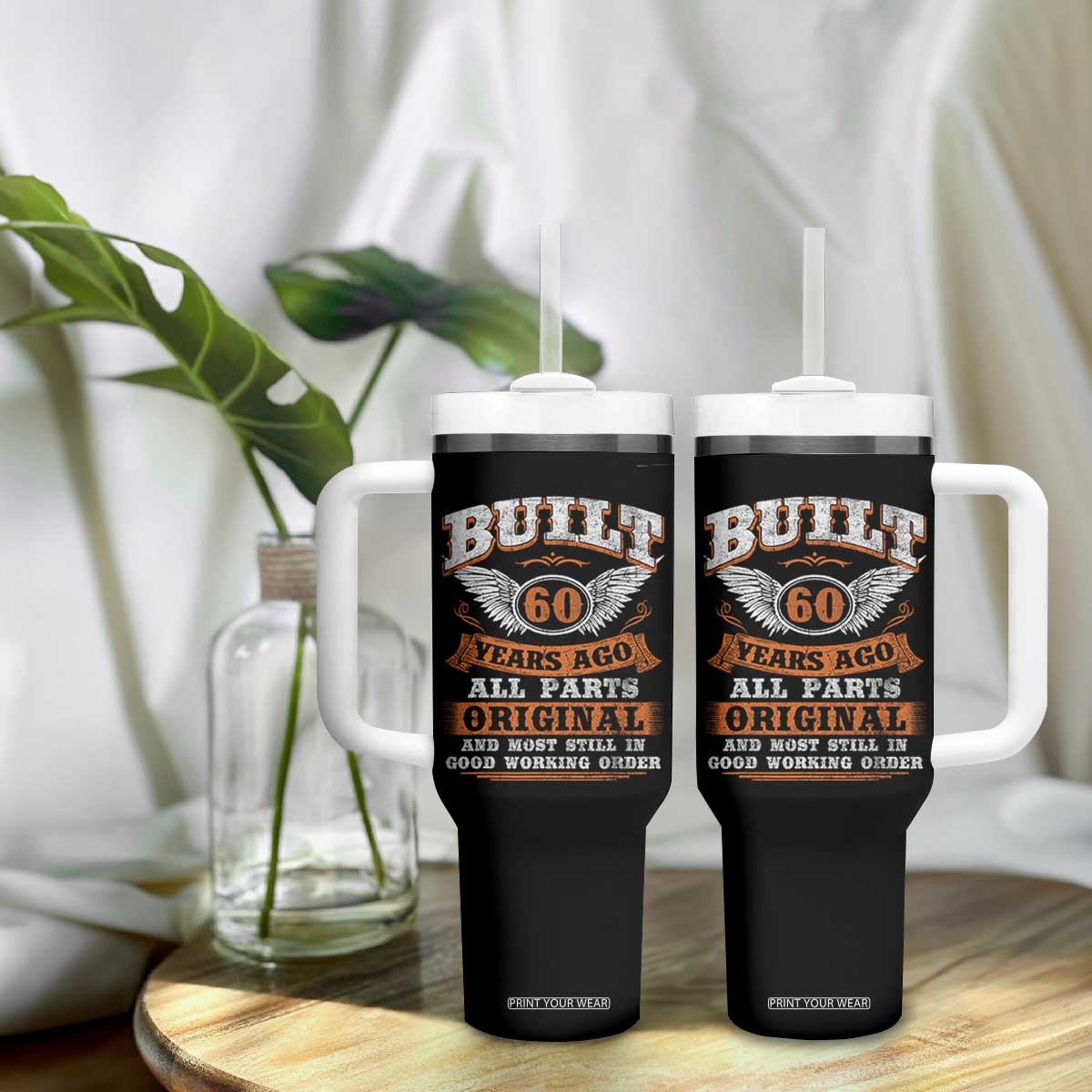 Funny 60th Birthday Tumbler With Handle Built 60 Years Ago All Parts Original And Most Still In Good Working Order TS11 Print Your Wear