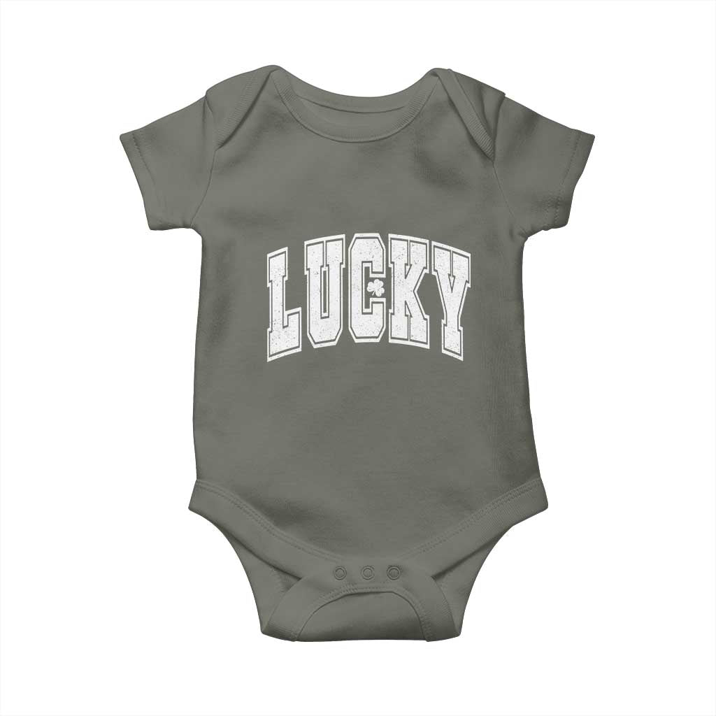 Vintage Lucky Shamrock Clover St Patricks Day Baby Onesie TS11 Military Green Print Your Wear