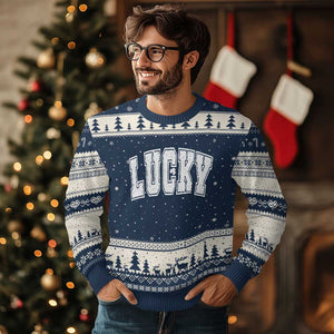 Vintage Lucky Shamrock Clover St Patricks Day Ugly Christmas Sweater TS11 Navy Beige Print Your Wear