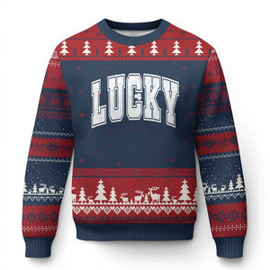 Vintage Lucky Shamrock Clover St Patricks Day Ugly Christmas Sweater TS11 Navy Red Print Your Wear