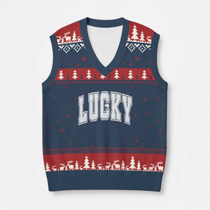 Vintage Lucky Shamrock Clover St Patricks Day V-Neck Knit Sweater Vest TS11 Navy Red Print Your Wear