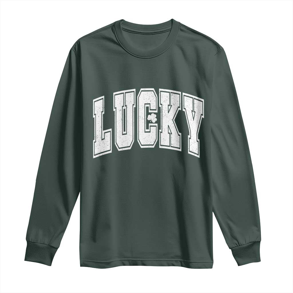 Vintage Lucky Shamrock Clover St Patricks Day Long Sleeve Shirt TS11 Dark Forest Green Print Your Wear