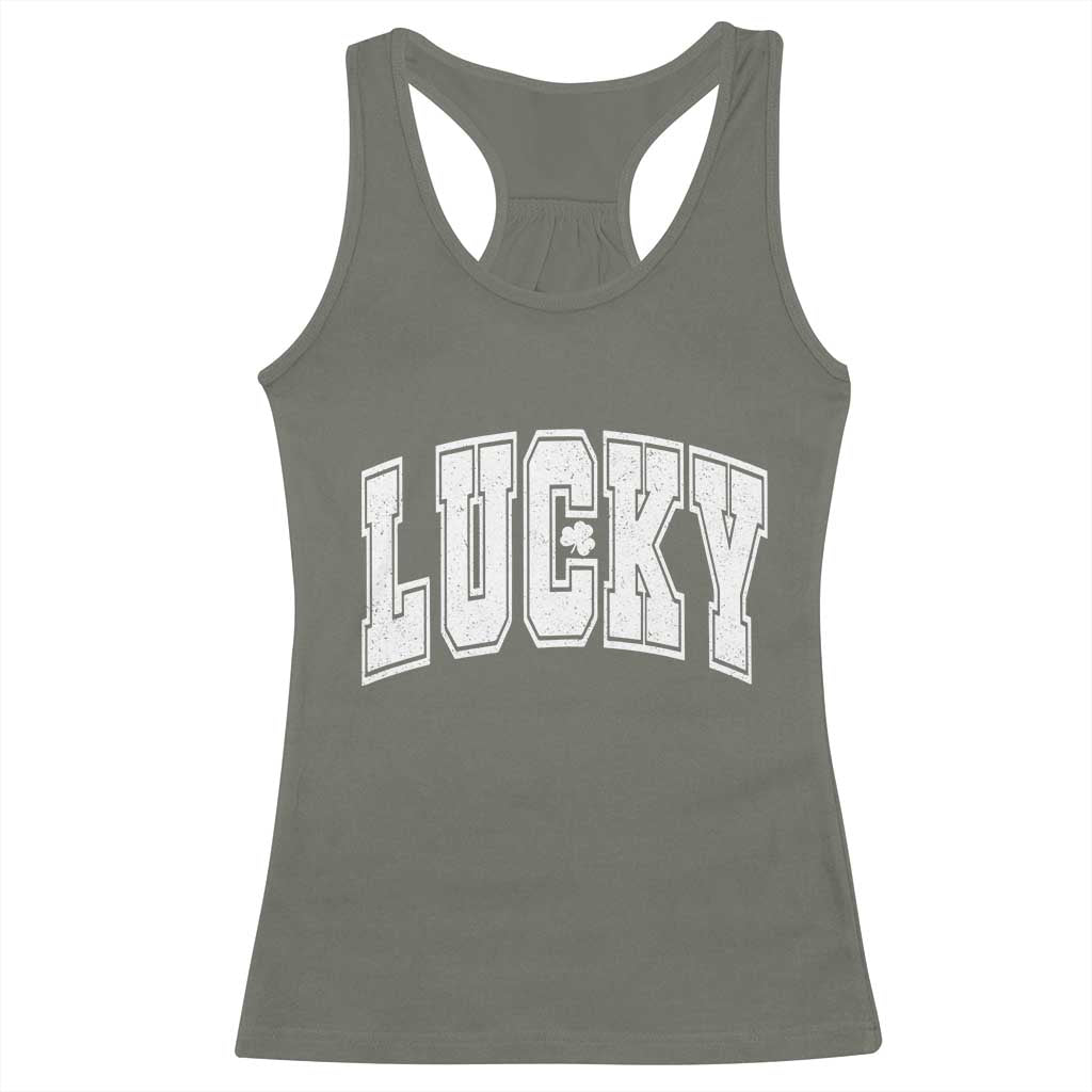 Vintage Lucky Shamrock Clover St Patricks Day Racerback Tank Top TS11 Military Green Print Your Wear