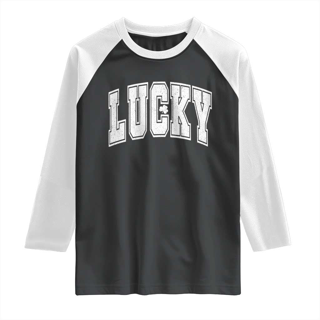 Vintage Lucky Shamrock Clover St Patricks Day Raglan Shirt TS11 Black White Print Your Wear