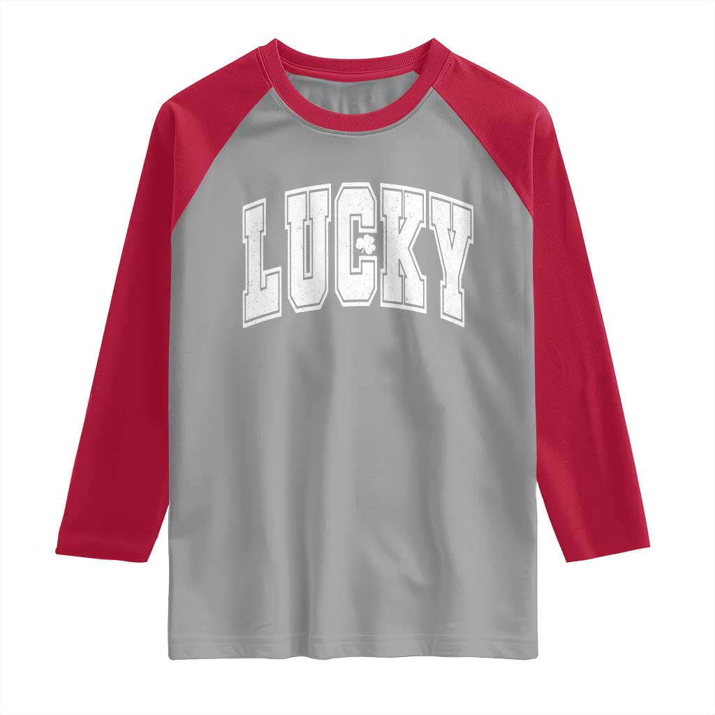 Vintage Lucky Shamrock Clover St Patricks Day Raglan Shirt TS11 Sport Gray Red Print Your Wear