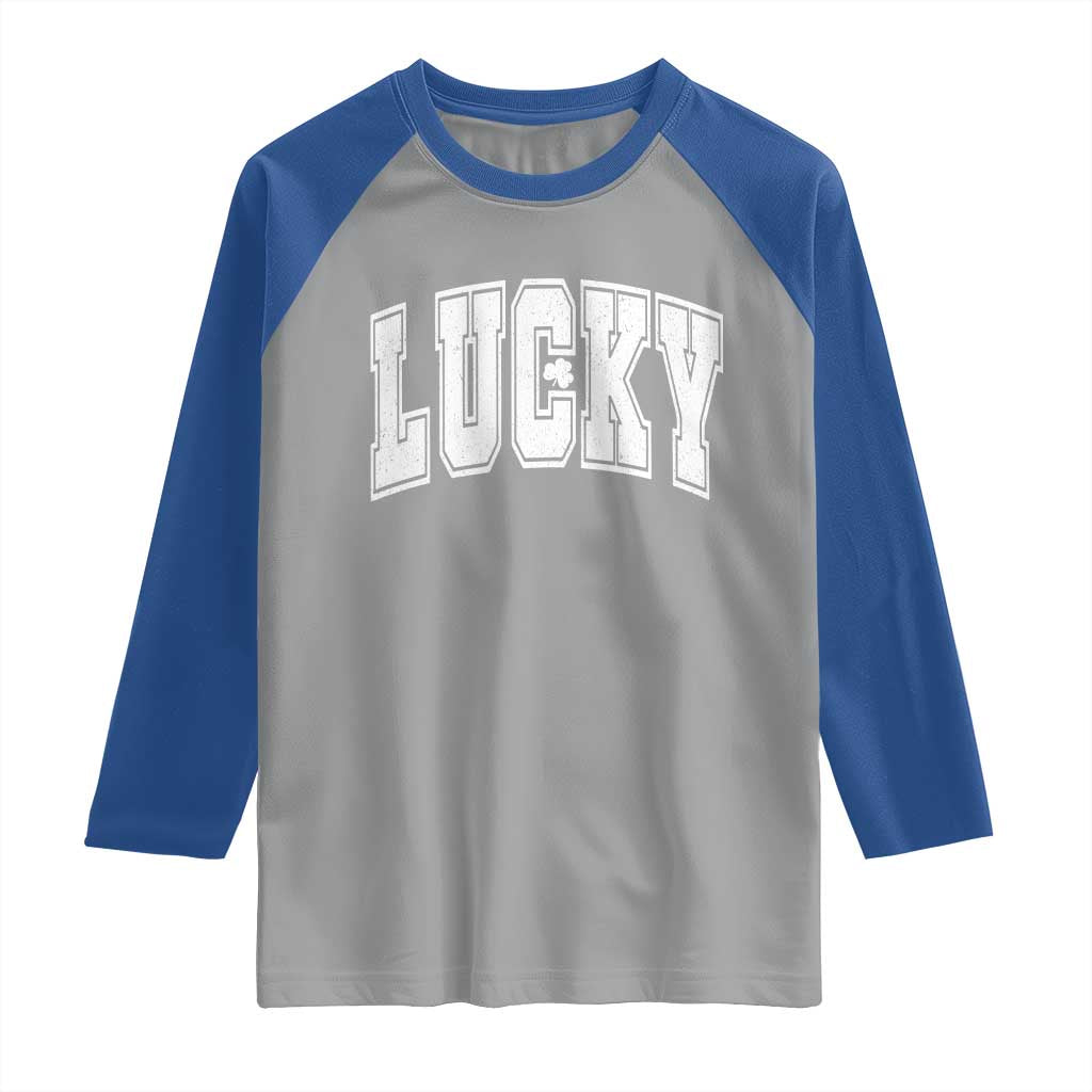 Vintage Lucky Shamrock Clover St Patricks Day Raglan Shirt TS11 Sport Gray Royal Print Your Wear