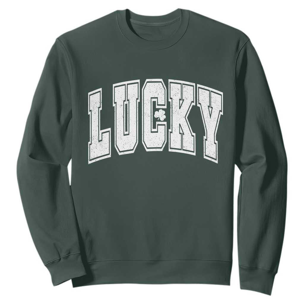 Vintage Lucky Shamrock Clover St Patricks Day Sweatshirt TS11 Dark Forest Green Print Your Wear