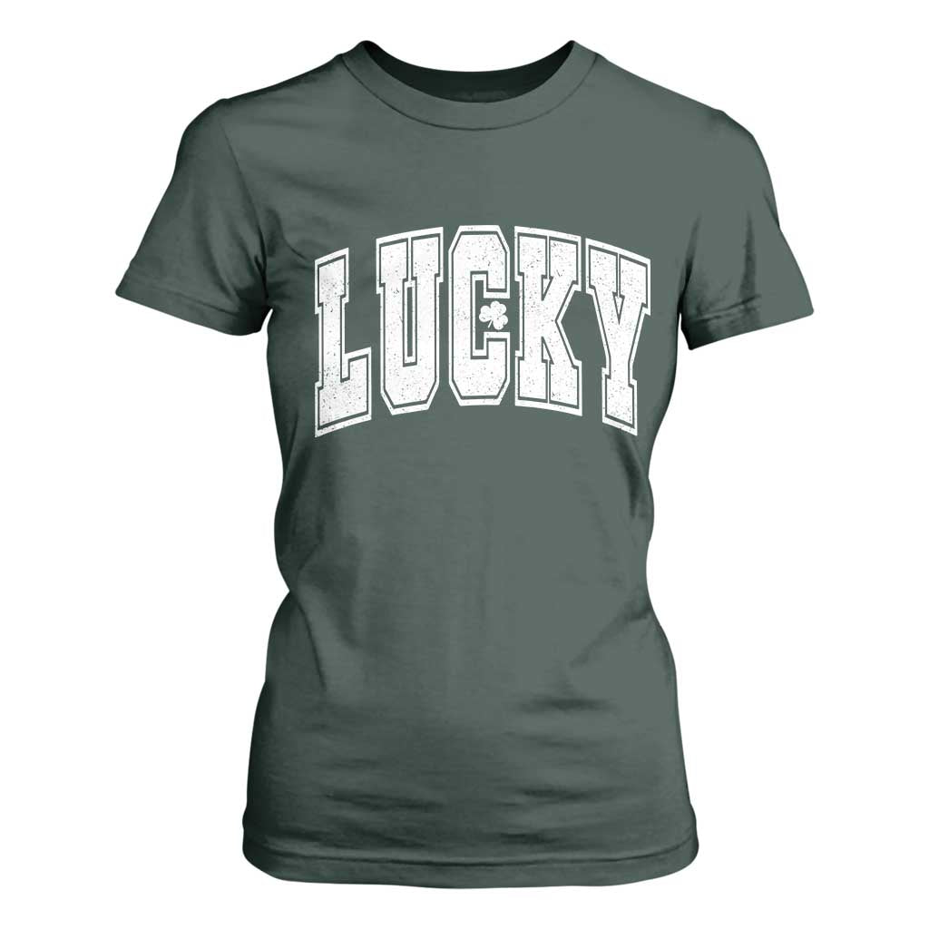 Vintage Lucky Shamrock Clover St Patricks Day T Shirt For Women TS11 Dark Forest Green Print Your Wear