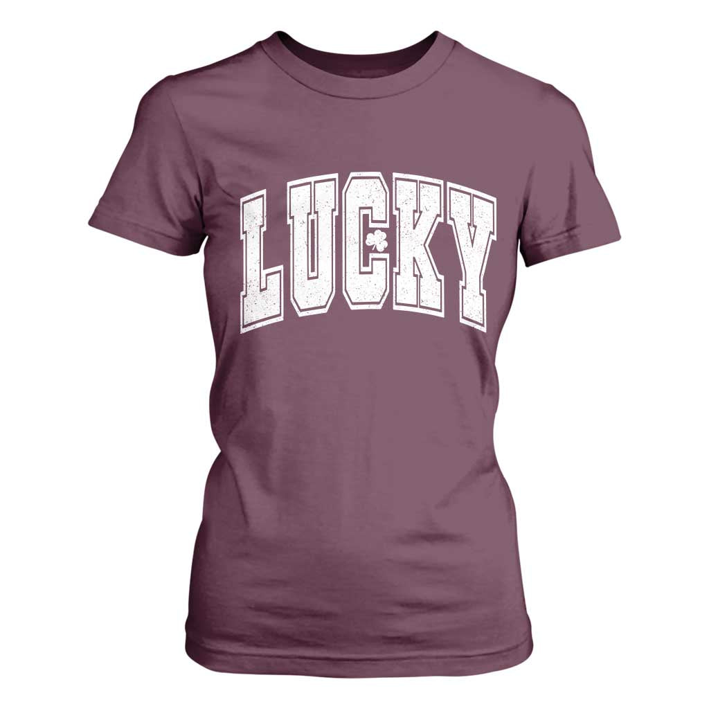Vintage Lucky Shamrock Clover St Patricks Day T Shirt For Women TS11 Maroon Print Your Wear