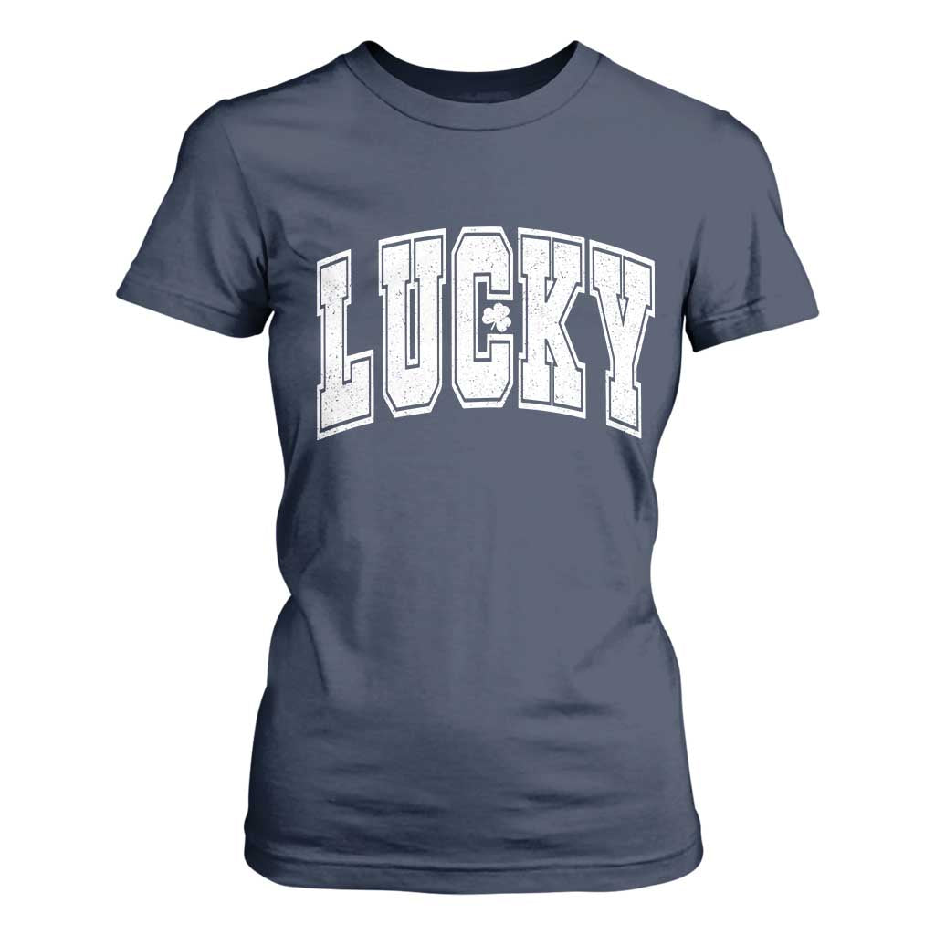 Vintage Lucky Shamrock Clover St Patricks Day T Shirt For Women TS11 Navy Print Your Wear