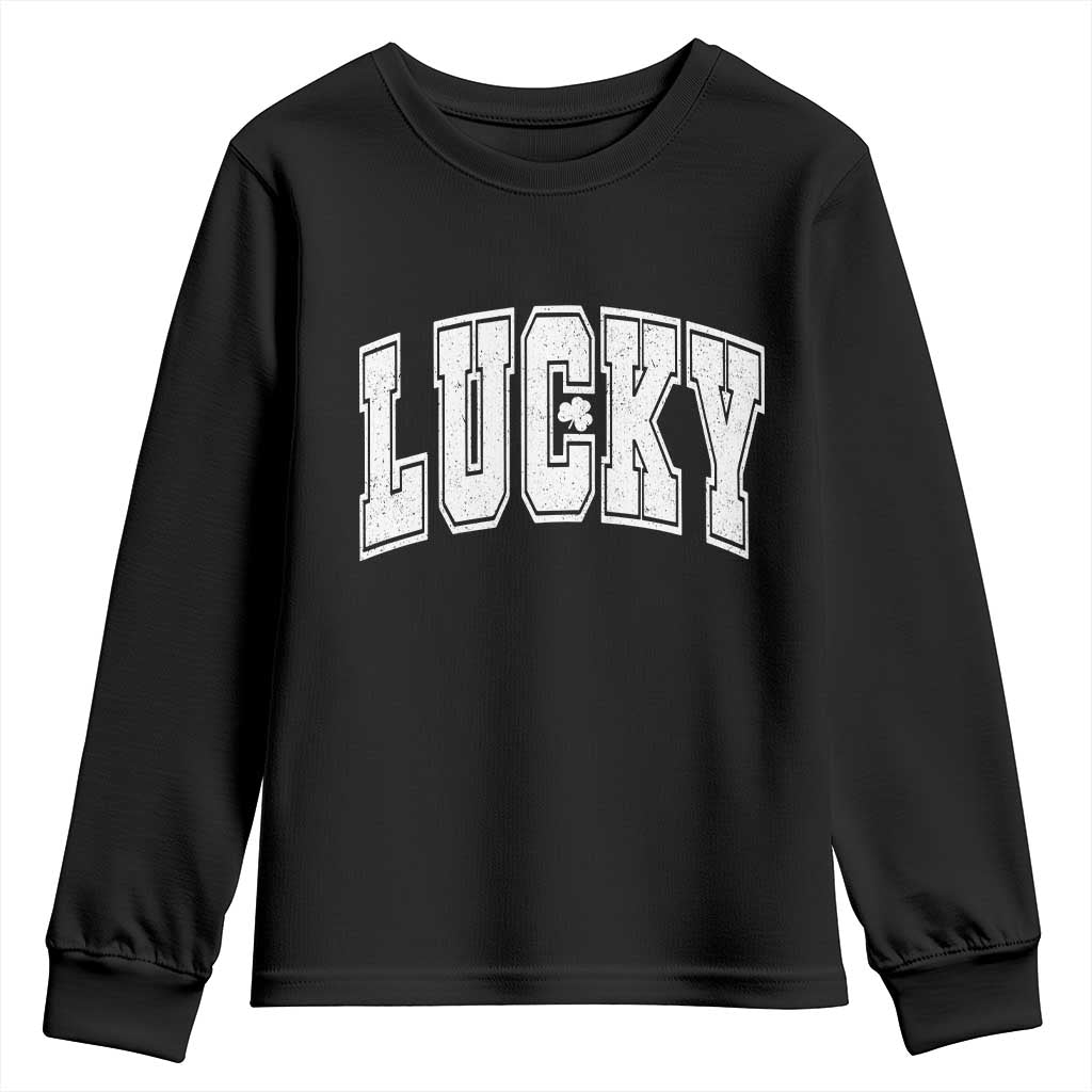 Vintage Lucky Shamrock Clover St Patricks Day Youth Sweatshirt TS11 Black Print Your Wear