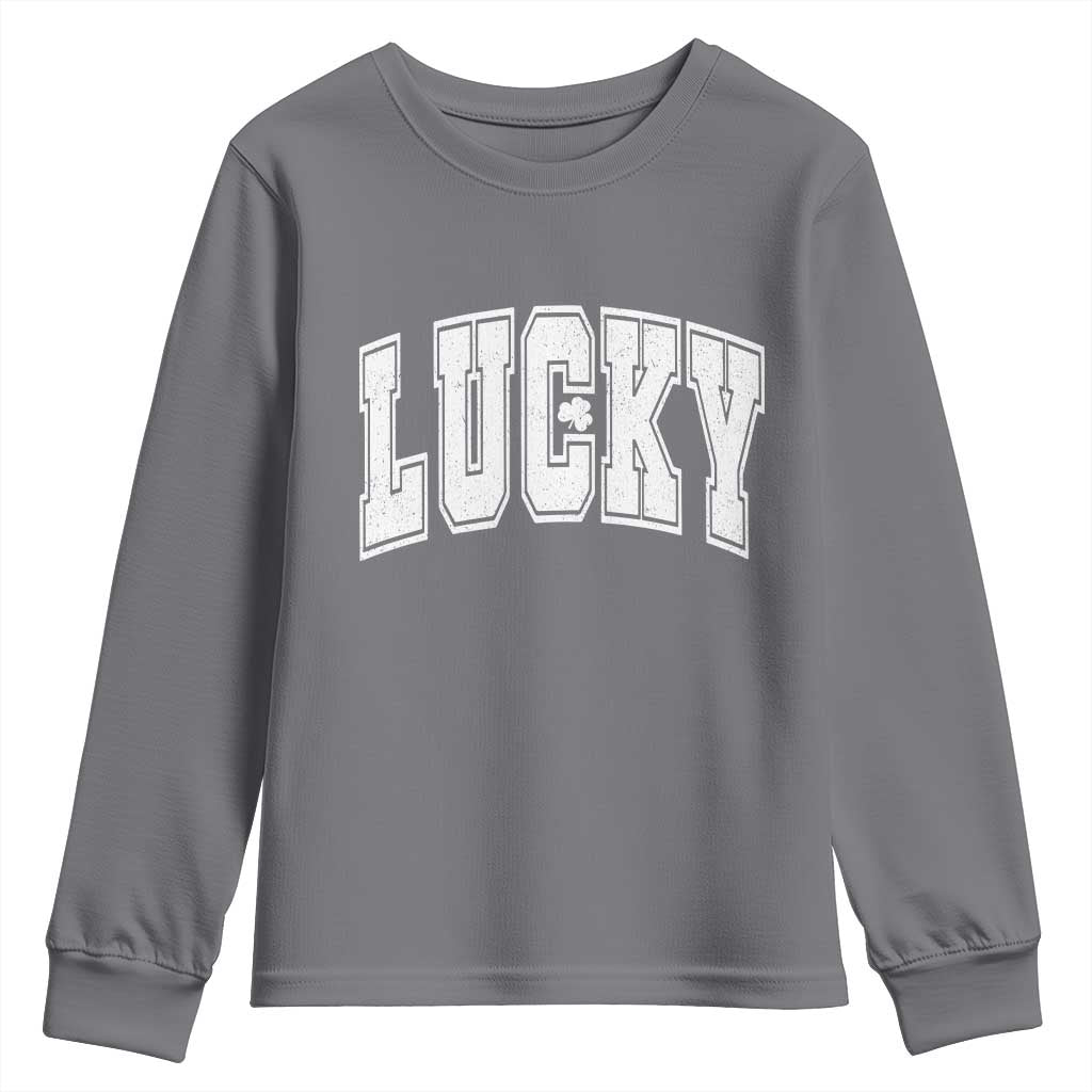 Vintage Lucky Shamrock Clover St Patricks Day Youth Sweatshirt TS11 Charcoal Print Your Wear