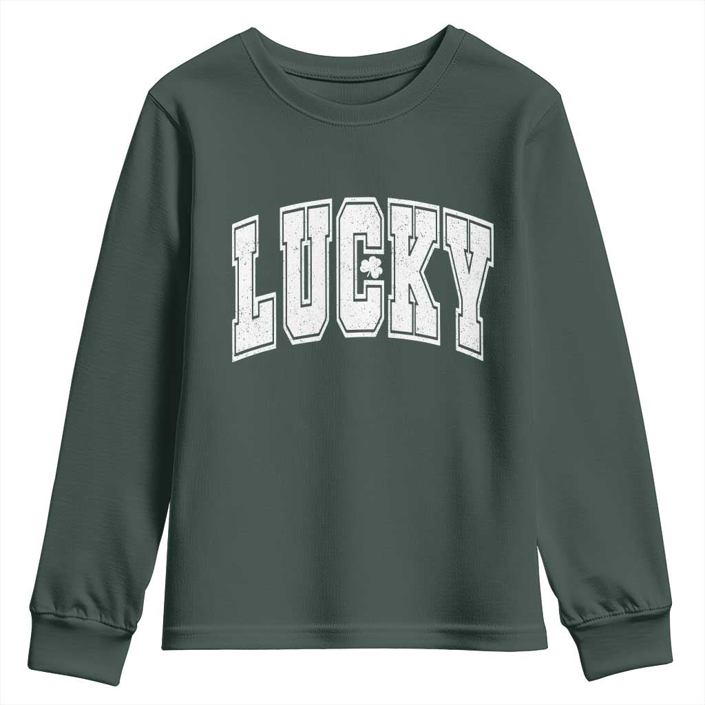 Vintage Lucky Shamrock Clover St Patricks Day Youth Sweatshirt TS11 Dark Forest Green Print Your Wear