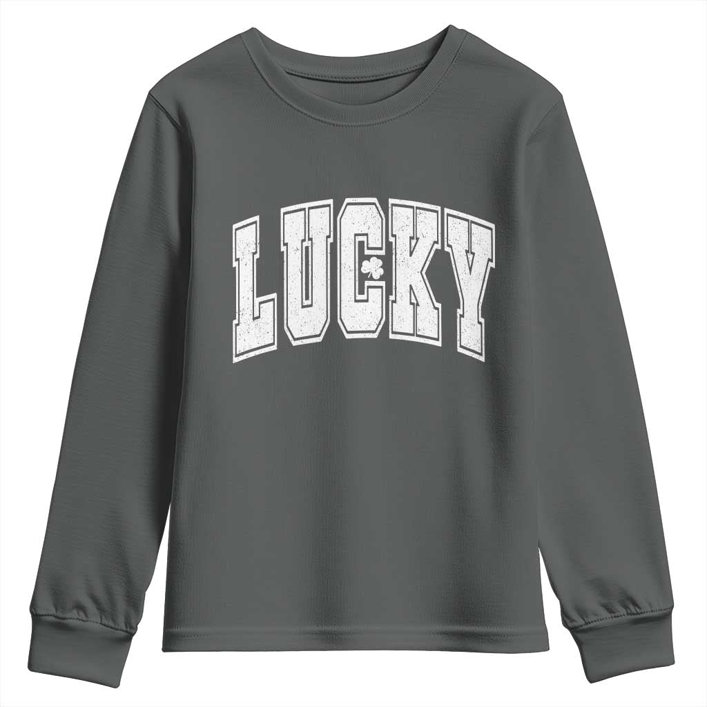 Vintage Lucky Shamrock Clover St Patricks Day Youth Sweatshirt TS11 Dark Heather Print Your Wear