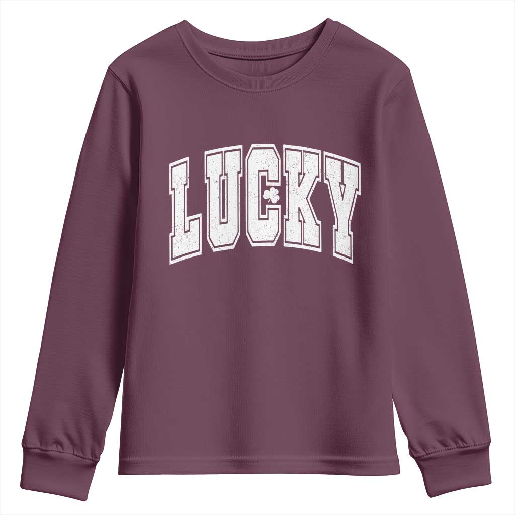 Vintage Lucky Shamrock Clover St Patricks Day Youth Sweatshirt TS11 Maroon Print Your Wear