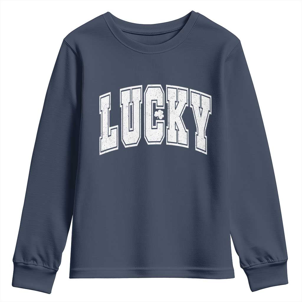 Vintage Lucky Shamrock Clover St Patricks Day Youth Sweatshirt TS11 Navy Print Your Wear