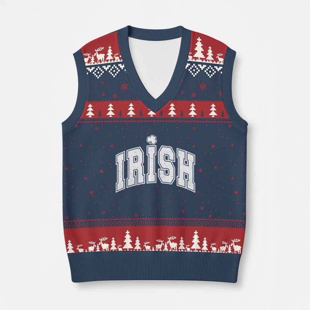 Funny Irish St Patricks Day Distressed Shamrock Ireland Pride V-Neck Knit Sweater Vest TS11 Navy Red Print Your Wear