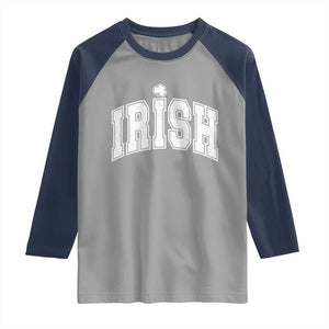 Funny Irish St Patricks Day Distressed Shamrock Ireland Pride Raglan Shirt TS11 Sport Gray Navy Print Your Wear