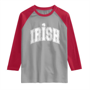 Funny Irish St Patricks Day Distressed Shamrock Ireland Pride Raglan Shirt TS11 Sport Gray Red Print Your Wear