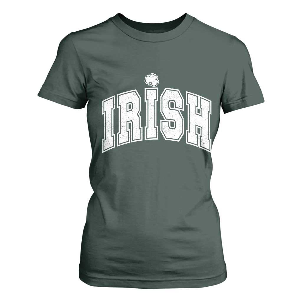 Funny Irish St Patricks Day Distressed Shamrock Ireland Pride T Shirt For Women TS11 Dark Forest Green Print Your Wear