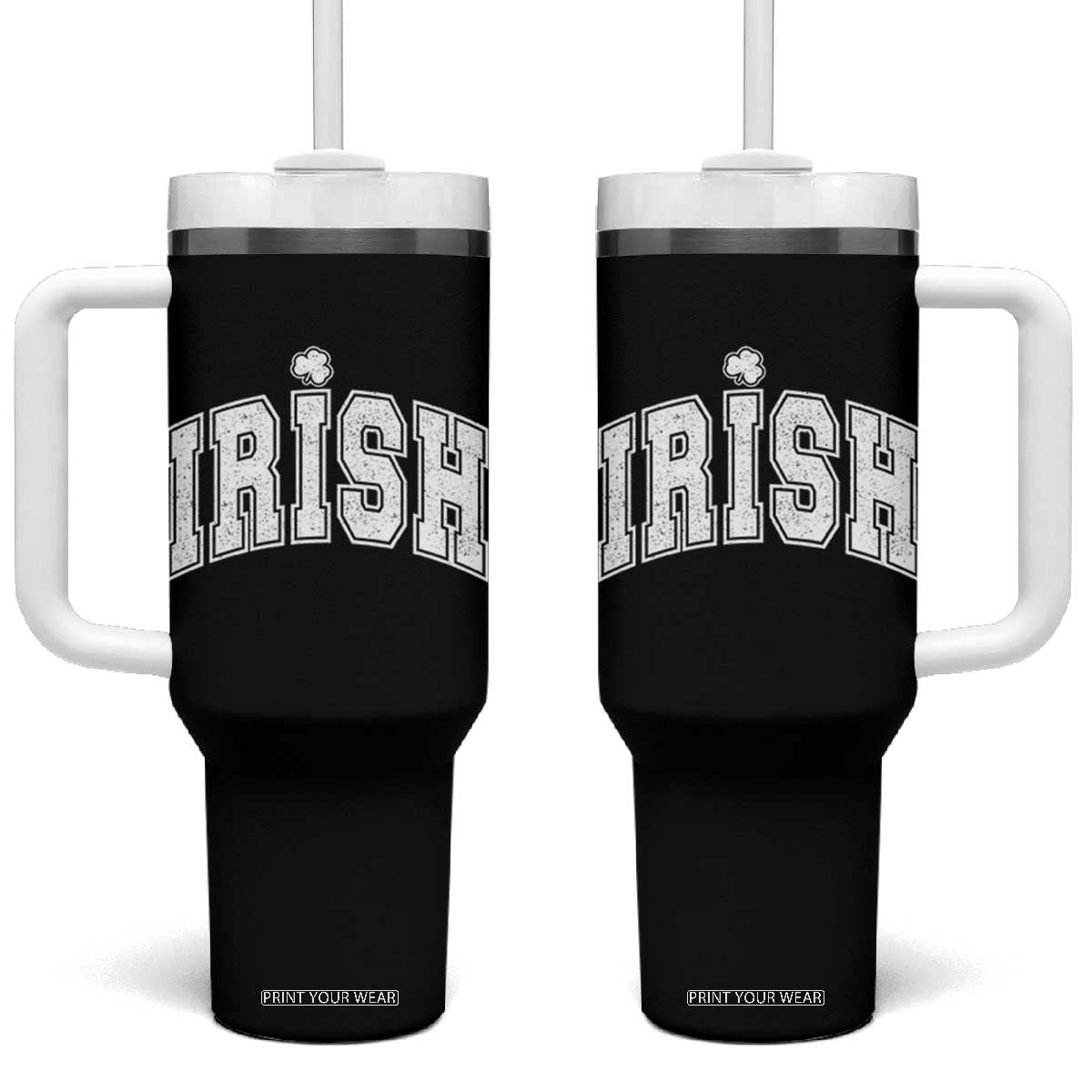 Funny Irish St Patricks Day Distressed Shamrock Ireland Pride Tumbler With Handle TS11 One Size: 40 oz Black Print Your Wear