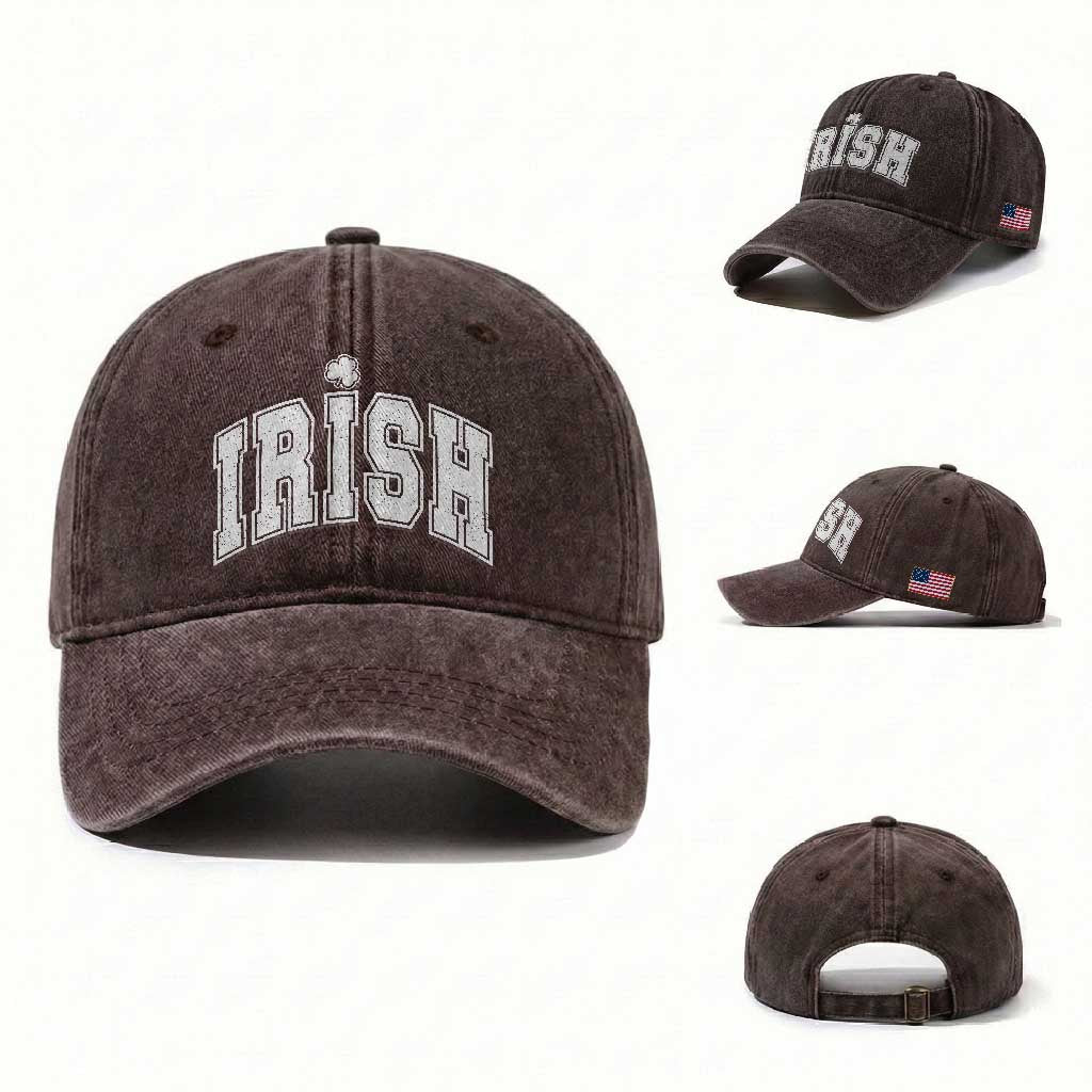 Funny Irish St Patricks Day Distressed Shamrock Ireland Pride Washed Cotton Baseball Cap TS11 Washed Cap Universal Fit Dark Brown Print Your Wear