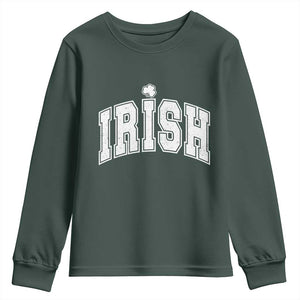Funny Irish St Patricks Day Distressed Shamrock Ireland Pride Youth Sweatshirt TS11 Dark Forest Green Print Your Wear