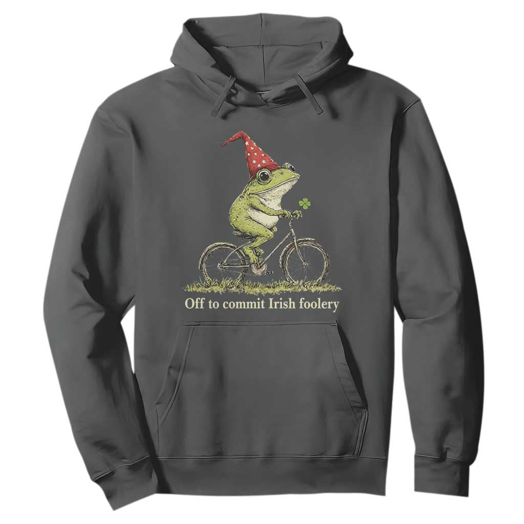 Funny Frog St Patricks Day Hoodie Off To Commit Irish Foolery Four Leaf Clover TS11 Dark Heather Print Your Wear