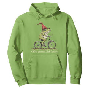 Funny Frog St Patricks Day Hoodie Off To Commit Irish Foolery Four Leaf Clover TS11 Lime Print Your Wear