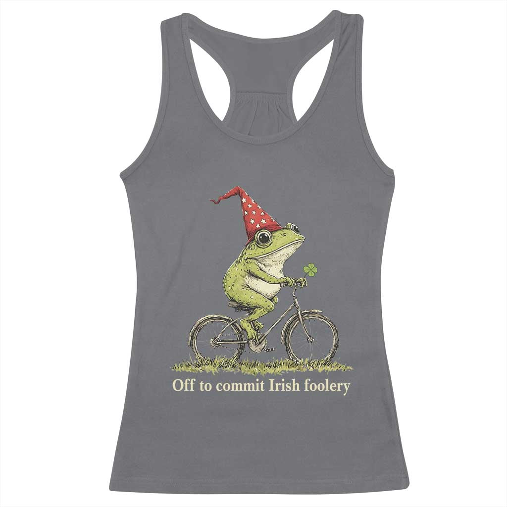 Funny Frog St Patricks Day Racerback Tank Top Off To Commit Irish Foolery Four Leaf Clover TS11 Charcoal Print Your Wear